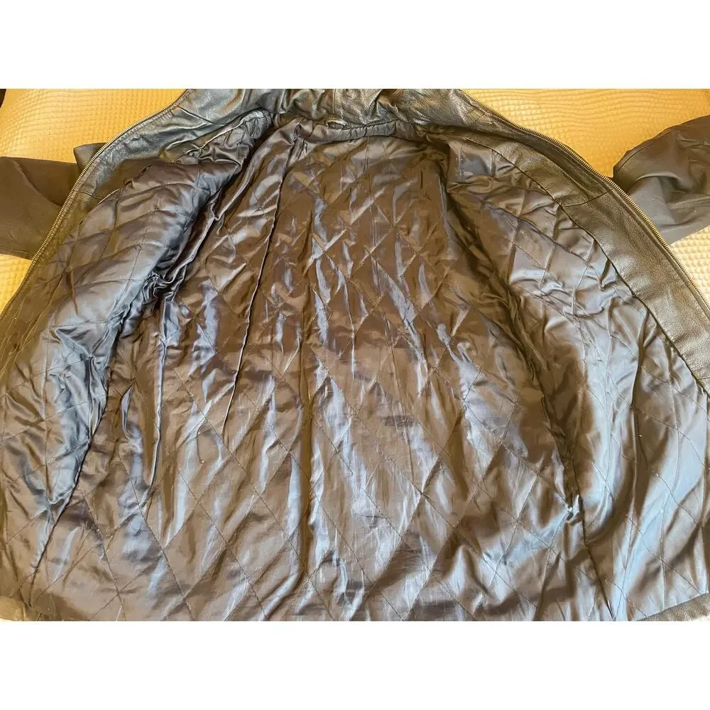 VTG Genuine Leather Jacket Zip Closure Draw String Waist & Collar Cozy Boho Lg